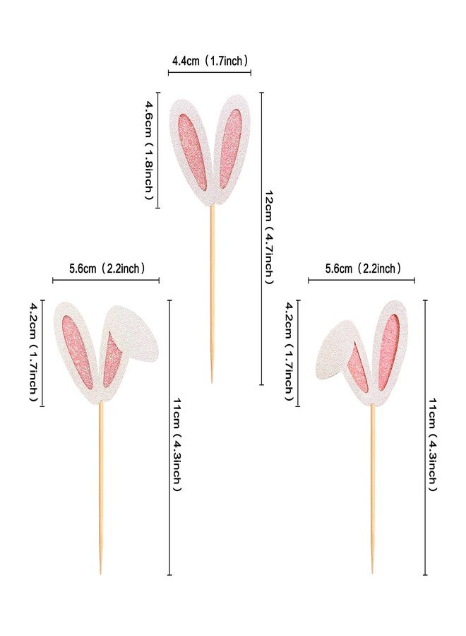 Ercadio 24 Pack Easter Bunny Ear Cupcake Toppers Glitter Rabbit Ears Cupcake Picks Easter Day Cupcake Toppers Rabbit Cake Toppers for Spring Birthday Baby Shower Party Supplies - Image 2